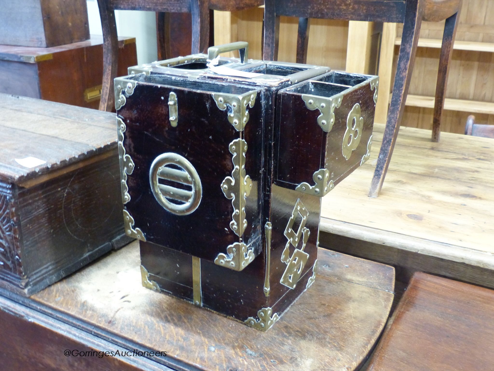A Korean brass-bound tea chest, width 33cm, depth 25cm, height 39cm - Image 2 of 2