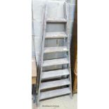 A vintage painted seven tread pine step ladder, height 161cm
