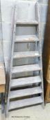 A vintage painted seven tread pine step ladder, height 161cm