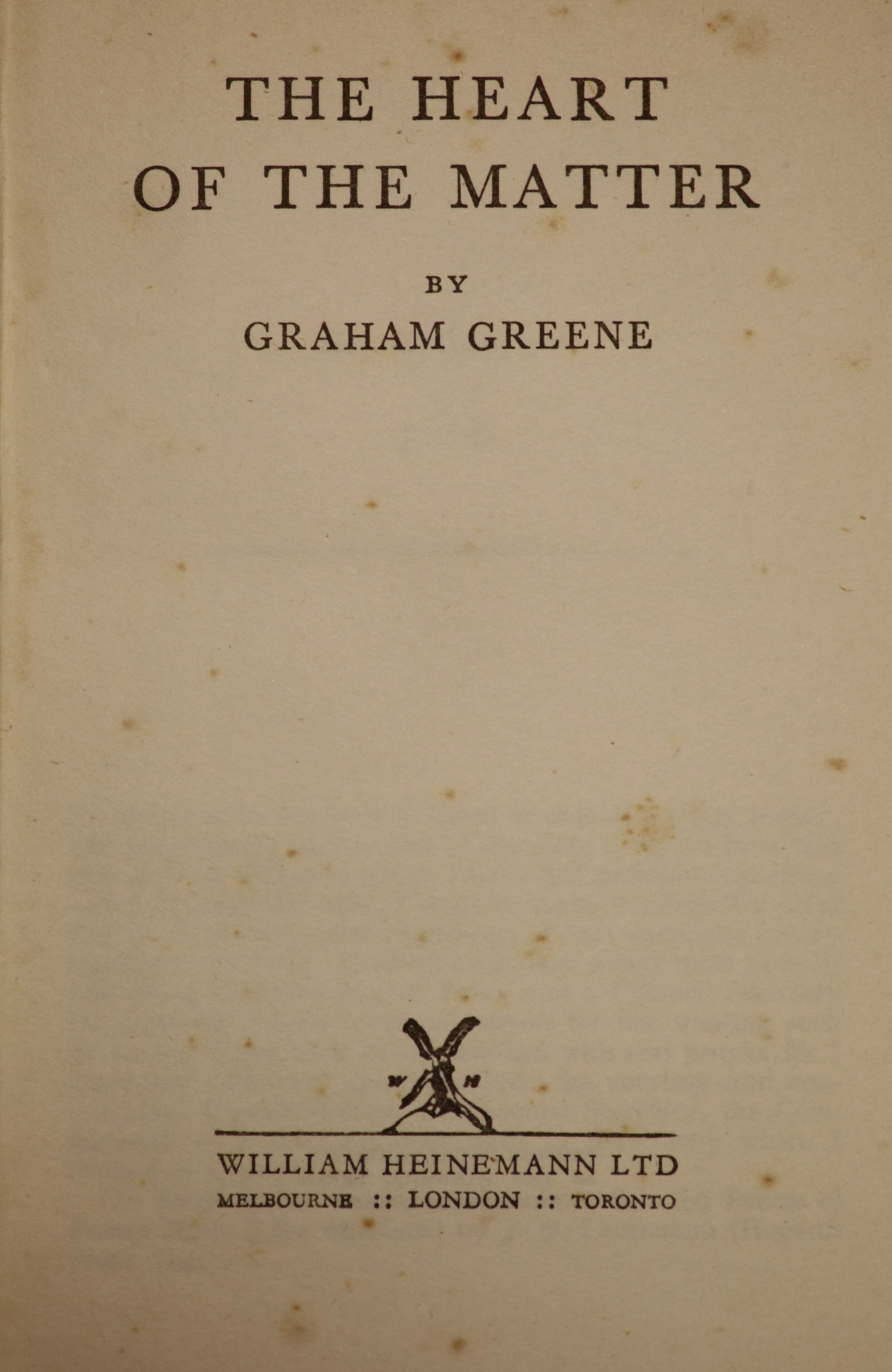 ° Greene, Graham - The Heart of the Matter, 1st edition, original blue cloth, in unclipped d/j - Image 3 of 4