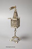 An early to mid 20th century Austrian 800 standard filigree white metal spice tower, height 19.1cm,