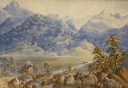 A.M. 19th century, watercolour, The Glen, monogrammed and dated 1863, 31 x 45cm and a 19th century