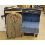 Three Khaki uniforms, one jacket without trousers, contained within a cabin trunk