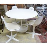 An Arkana tulip table, 120cm diameter, height 74cm and four tulip chairs