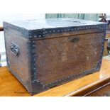 A small Victorian iron-bound oak chest, width 54cm, depth 38cm, height 33cm