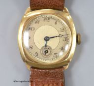 A gentleman's 1930's 9ct gold Huba manual wind wrist watch, with leather strap, case diameter 29mm,