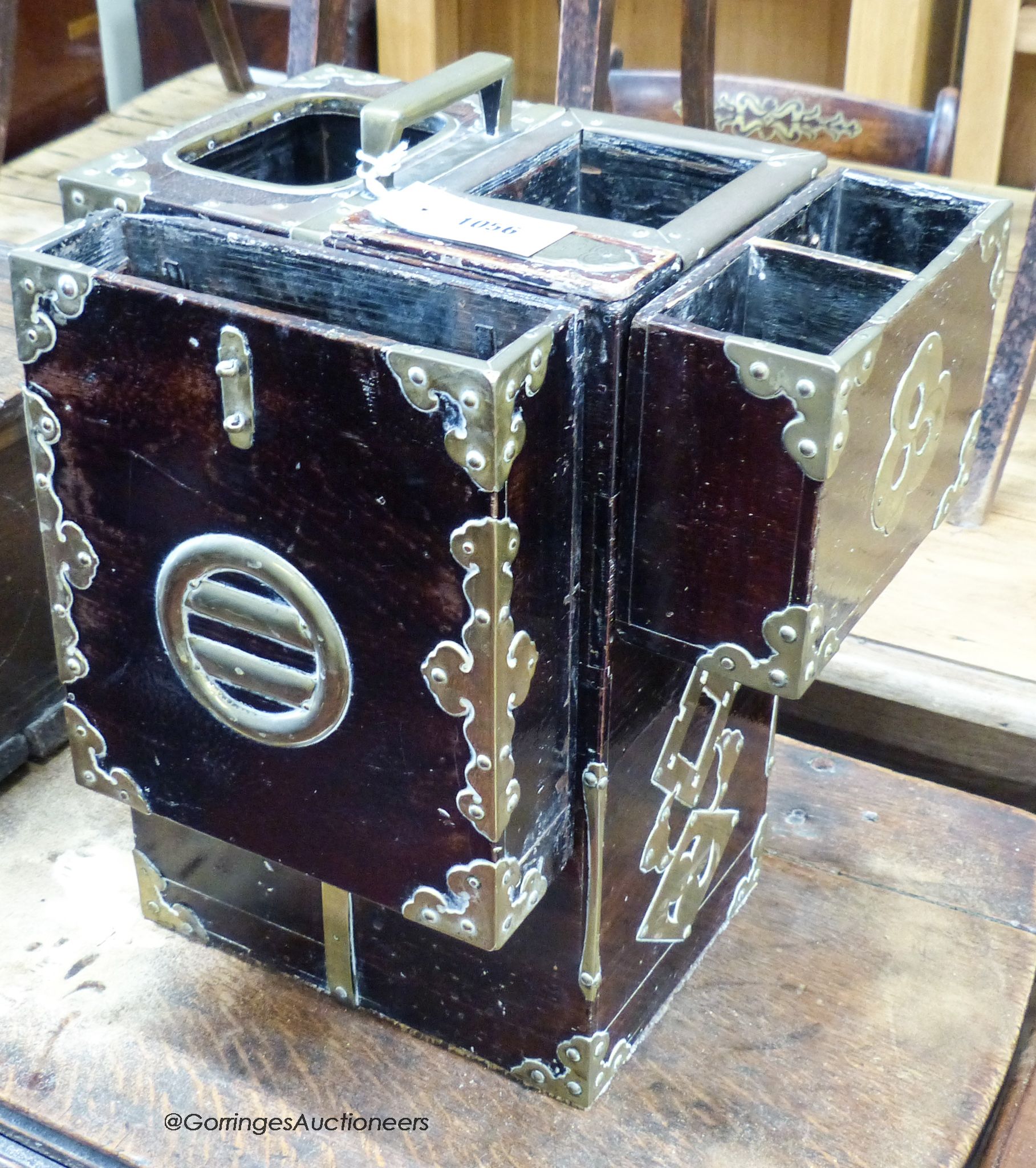 A Korean brass-bound tea chest, width 33cm, depth 25cm, height 39cm