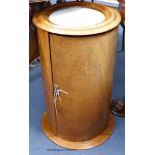 A Victorian mahogany cylindrical marble top pot cupboard. D-35, H-62cm.