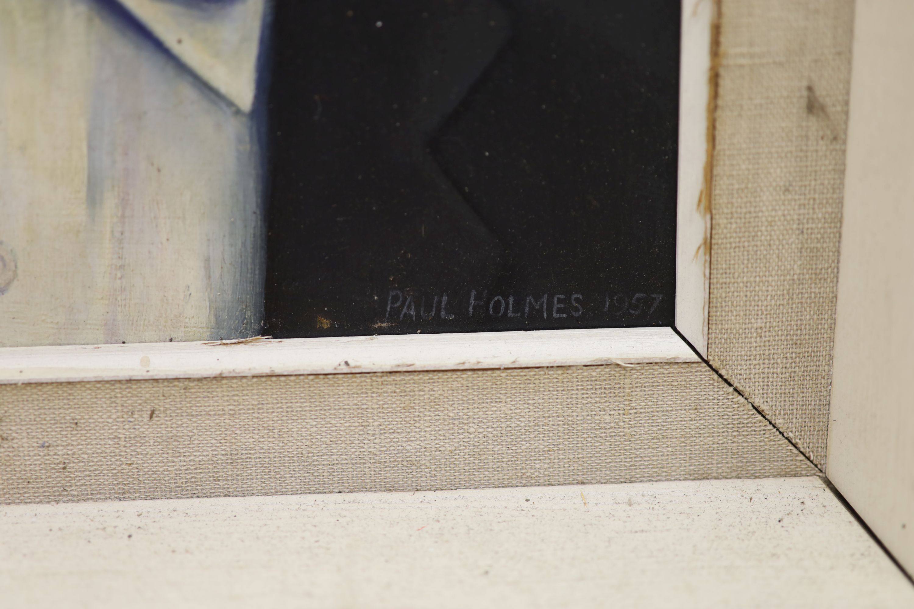 Paul B. Holmes, oil on board, Portrait of Mr Craig Pugh, signed and dated '57, 31 x 24cm - Image 3 of 3