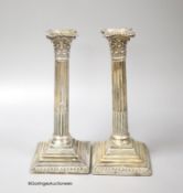 A pair of Edwardian silver corinthian column candlesticks, Walter Latham & Son, Sheffield, 1904,