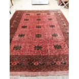 An Afghan red ground carpet, 360 x 260cm