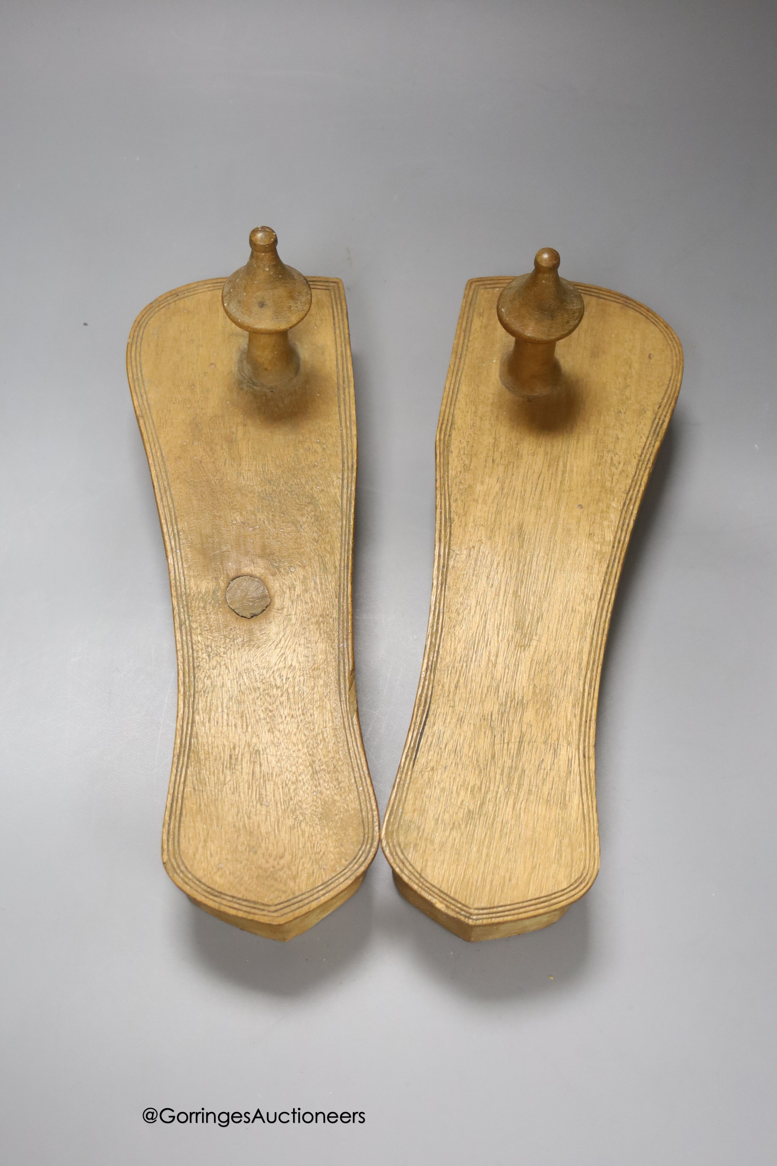 An early square wood tray, carved from the solid, possibly Spanish chestnut, 30cm, and a pair of - Image 2 of 4