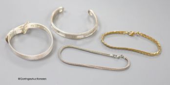 A modern 925 'buckle' bracelet and three other bracelets.