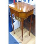A Sheraton style octagonal satinwood sewing table. W-41, D-33, H-73cm.