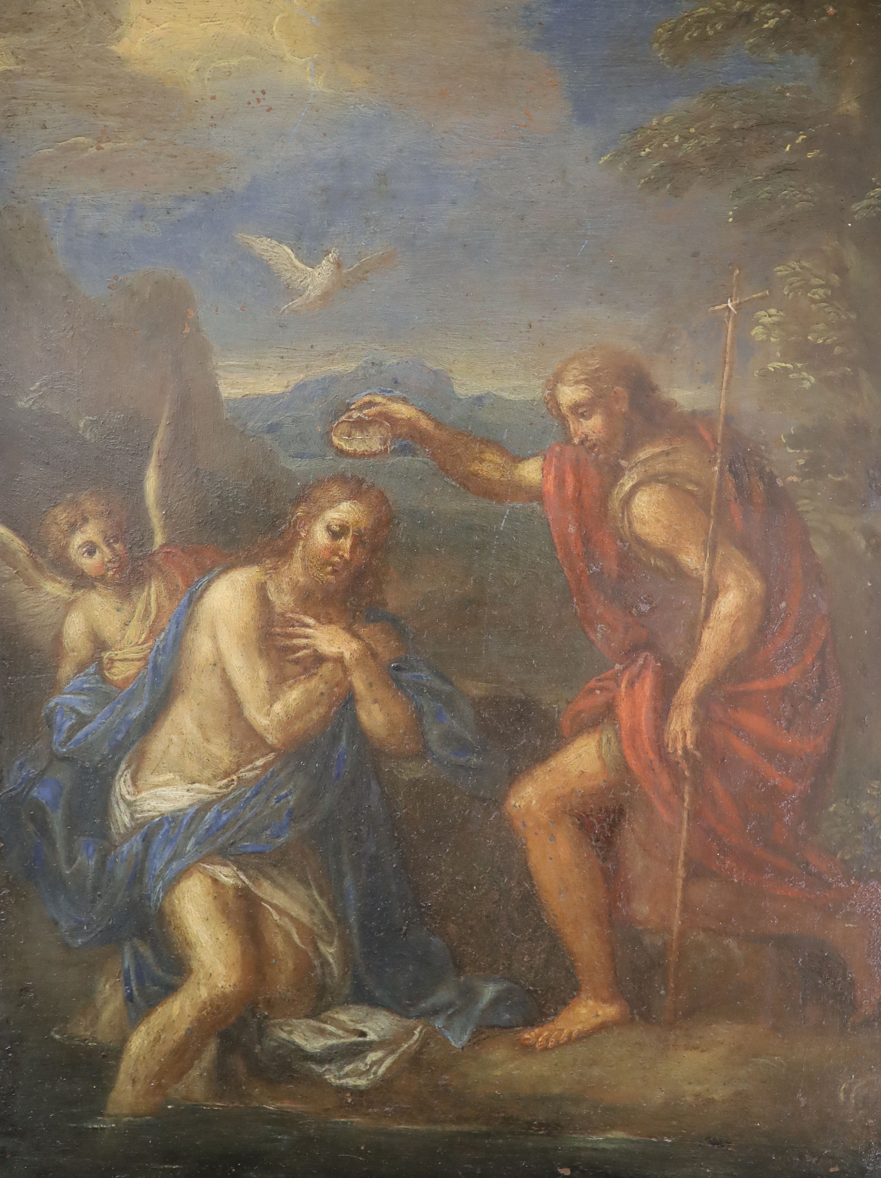 18th century Flemish School, oil on copper panel, Christ and John The Baptist, 21 x 16cm