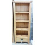 A contemporary light oak open bookcase, length 70cm, depth 34cm, height 182cm