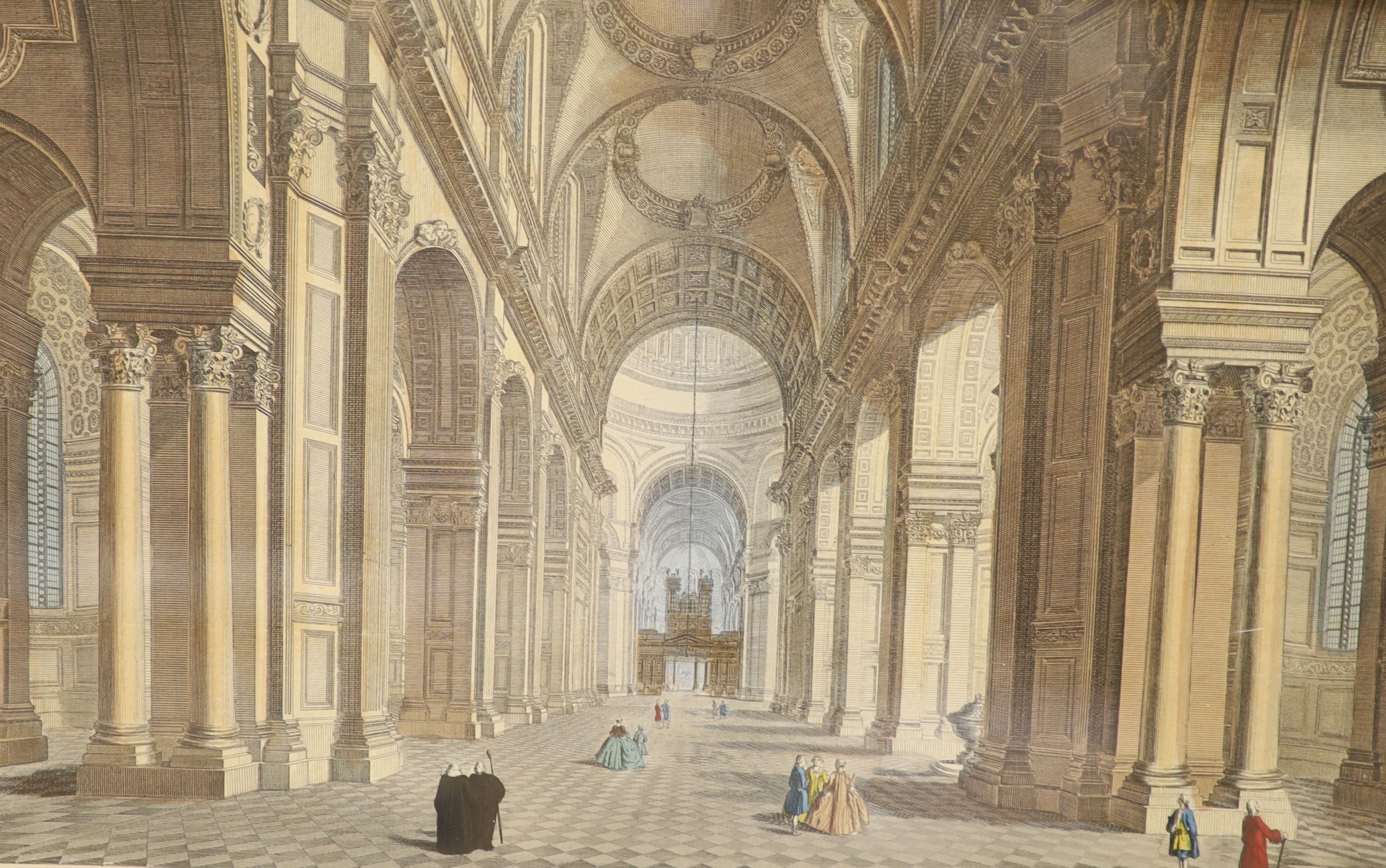 Four assorted 18th century hand coloured engravings of St Paul's Cathedral after Cole and Bowles, - Image 3 of 5