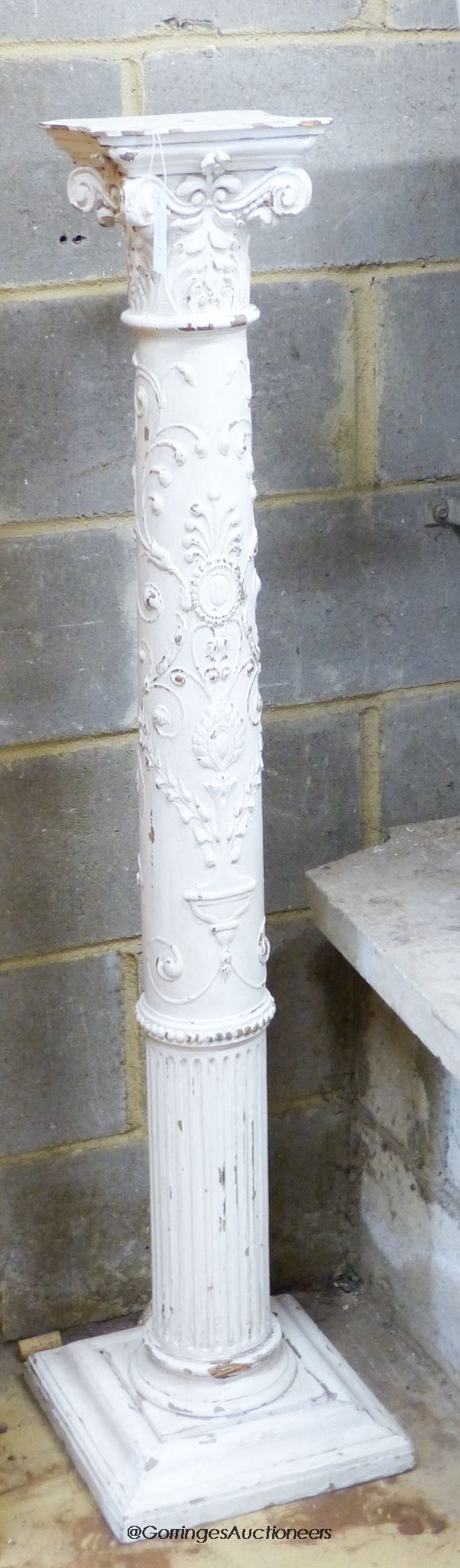 A Continental painted carved wood column, height 131cm