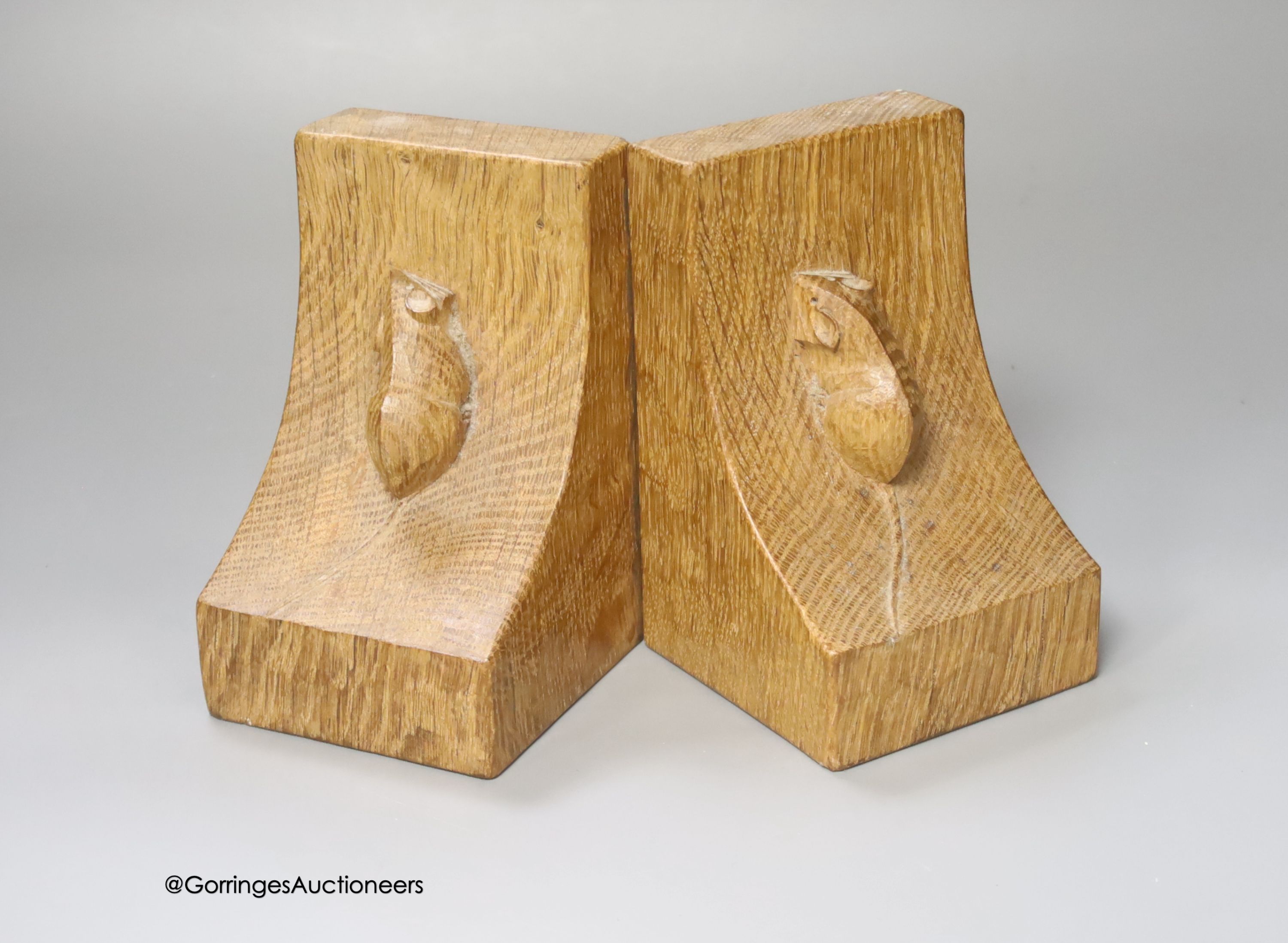 A pair of Mouseman bookends, 15cm