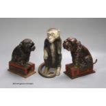 Two cast iron Bull Dog Banks, 16cm, and a cast iron monkey bank