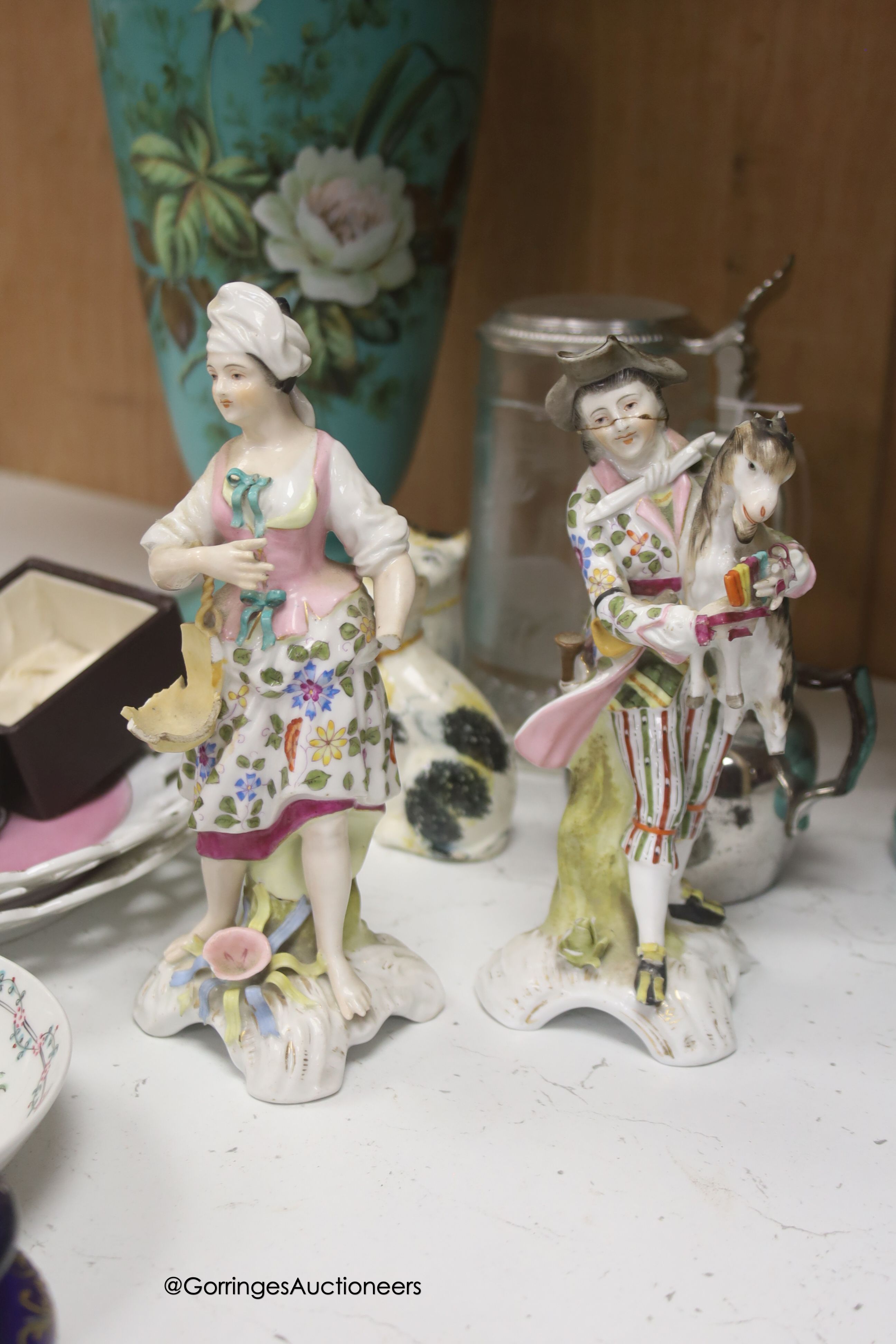 A pair of Sitzendorf porcelain figures, a pair of green vases and a clairvoyance crystal with - Image 4 of 7