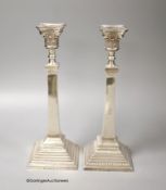 A pair of George V silver candlesticks, Britton, Gould & Co, Birmingham, 1934, 28.4cm, 20.5 oz,
