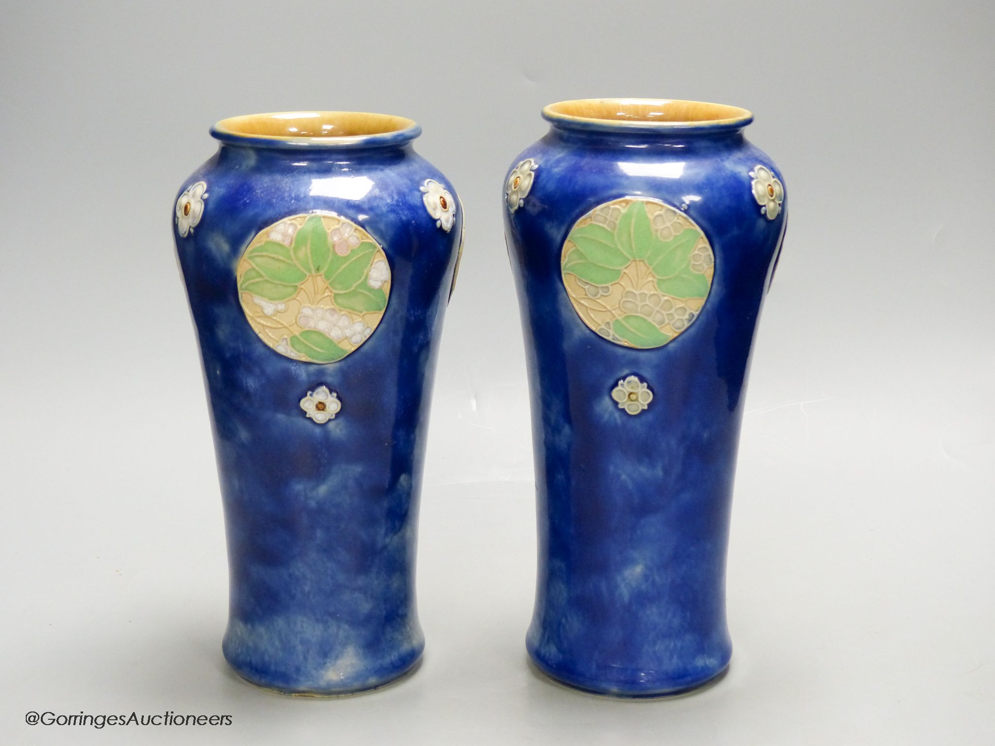 A pair of Royal Doulton blue glazed vases, height 24.5cm - Image 2 of 4