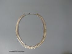 A modern white metal, stamped sterling silver, fringe necklace, 36cm.