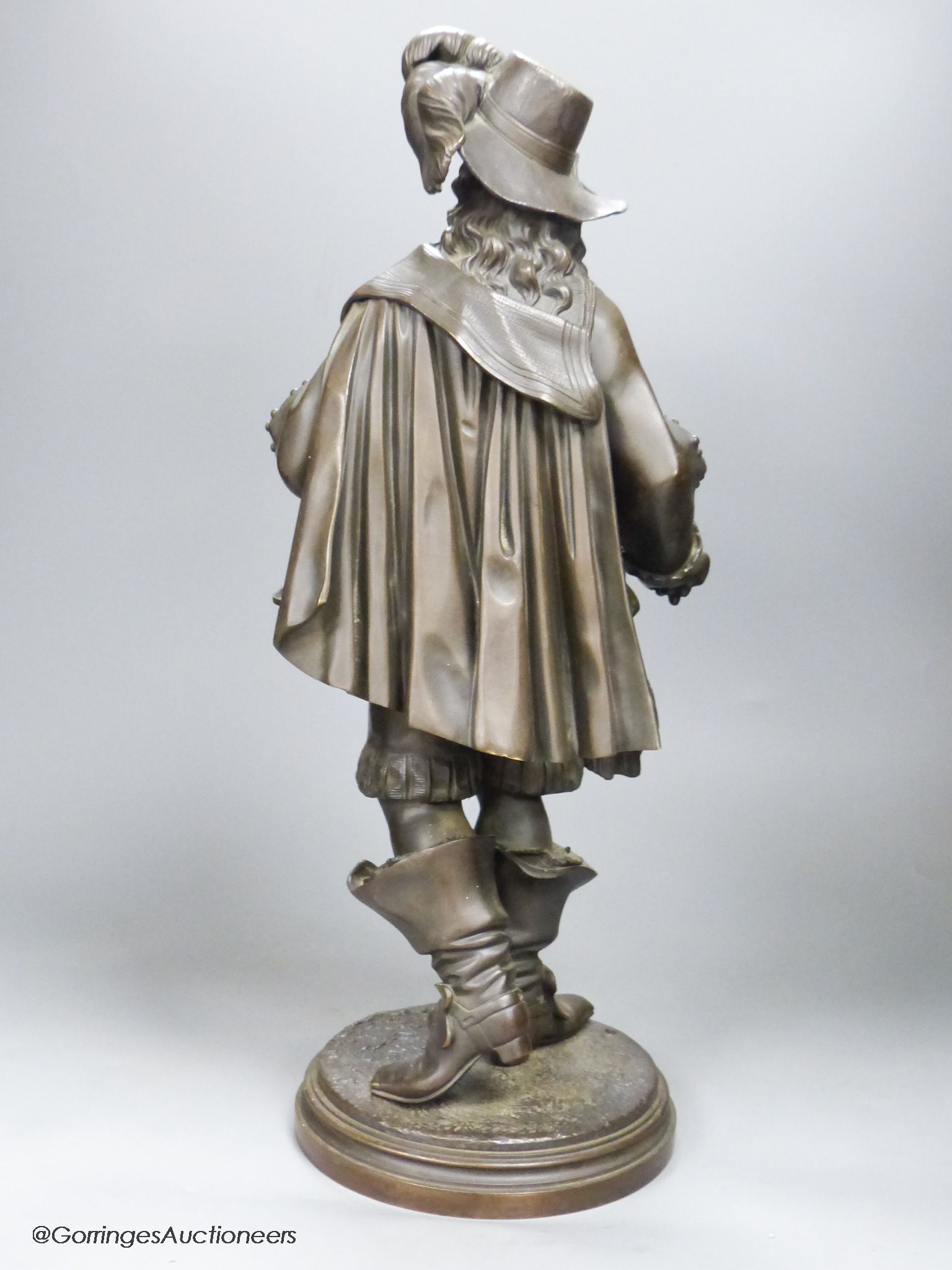 An early 20th century bronze figure of a cavalier, height 50cm - Image 3 of 3
