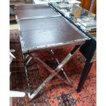 A pair of chrome and leather X-frame lamp tables by Andrew Martin, width 55cm, depth 55cm, height