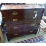 A Victorian style mahogany two part military chest, width 108cm depth 47cm height 100cm