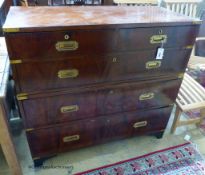 A Victorian style mahogany two part military chest, width 108cm depth 47cm height 100cm