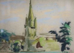 Paul Maze (1887-1979), pastel on paper, Church spire, signed, 26 x 36cm