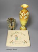 A Doulton & Rix Patent spill vase, 15cm, a Doulton Faience vase, and a Doulton Kate Greenaway