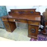 A Victorian mahogany break front pedestal sideboard, length 184cm, depth 56cm, height 125cm