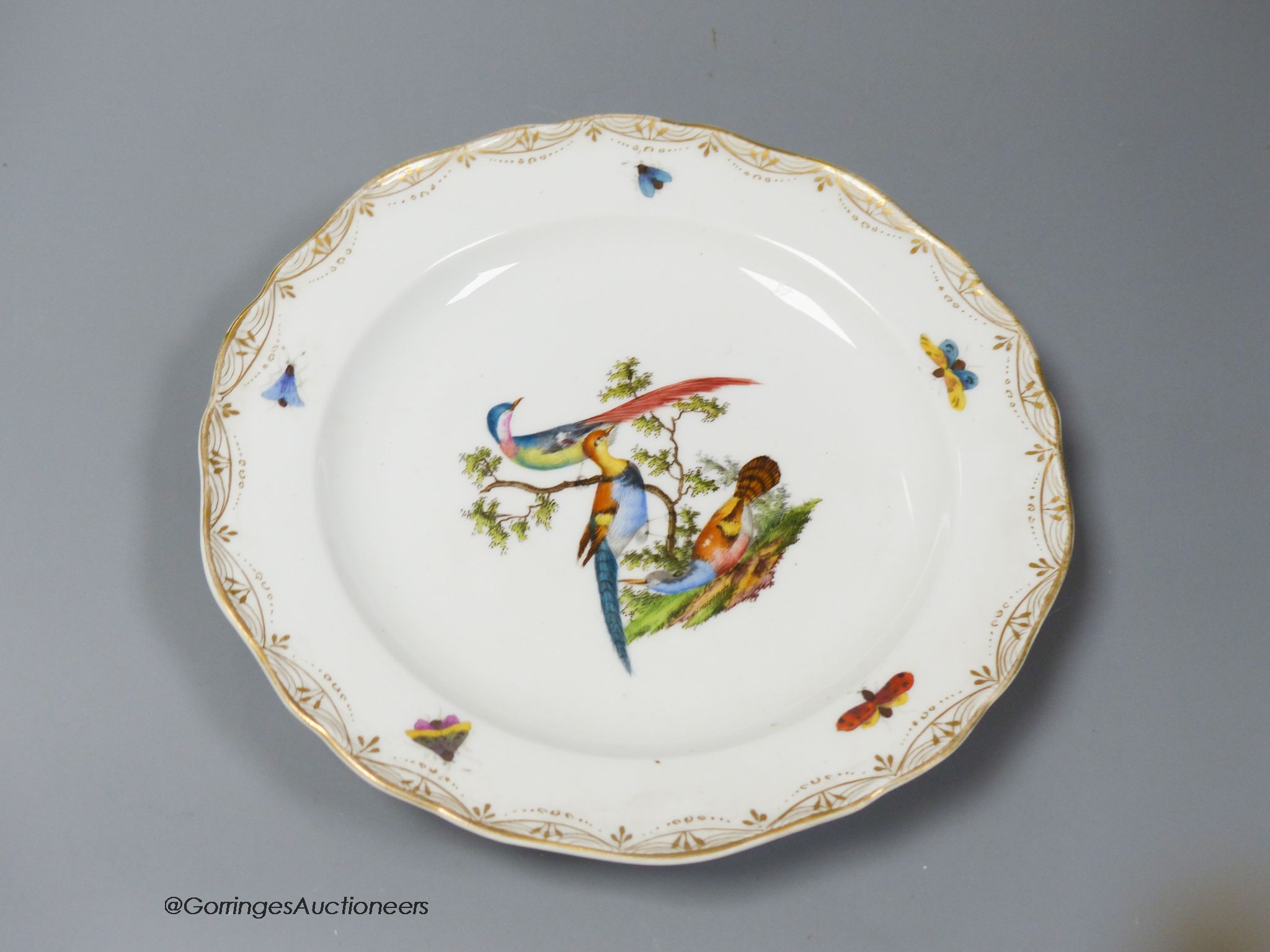 A set of six Meissen dessert dishes, painted with birds,factory seconds, 25.5cm diameter - Image 7 of 8