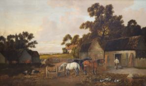J.B Cook, oil on canvas, Farmyard scene with pigs and horses, bears signature and date '90, 75 x