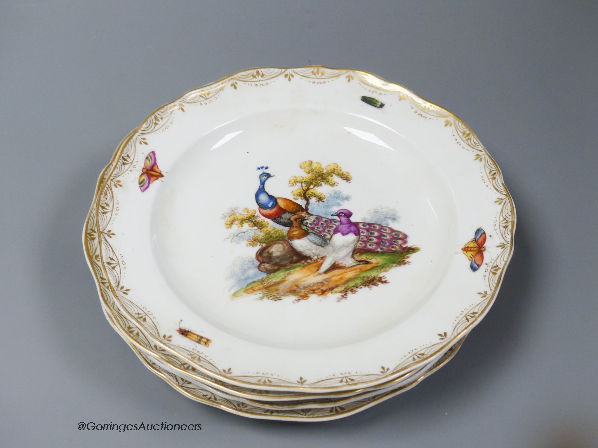 A set of six Meissen dessert dishes, painted with birds,factory seconds, 25.5cm diameter - Image 3 of 8
