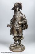 An early 20th century bronze figure of a cavalier, height 50cm