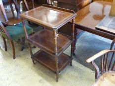 A late Victorian mahogany three tier whatnot, width 58cm, depth 41cm, height 90cm