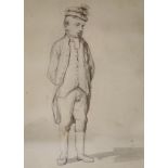 Early 19th century English School, watercolour and pencil, Study of a standing man, 19 x 14.5cm