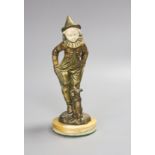 Georges Omerth. An Art Deco gilt bronze and ivory of a pierrot and dog, height 20cm
