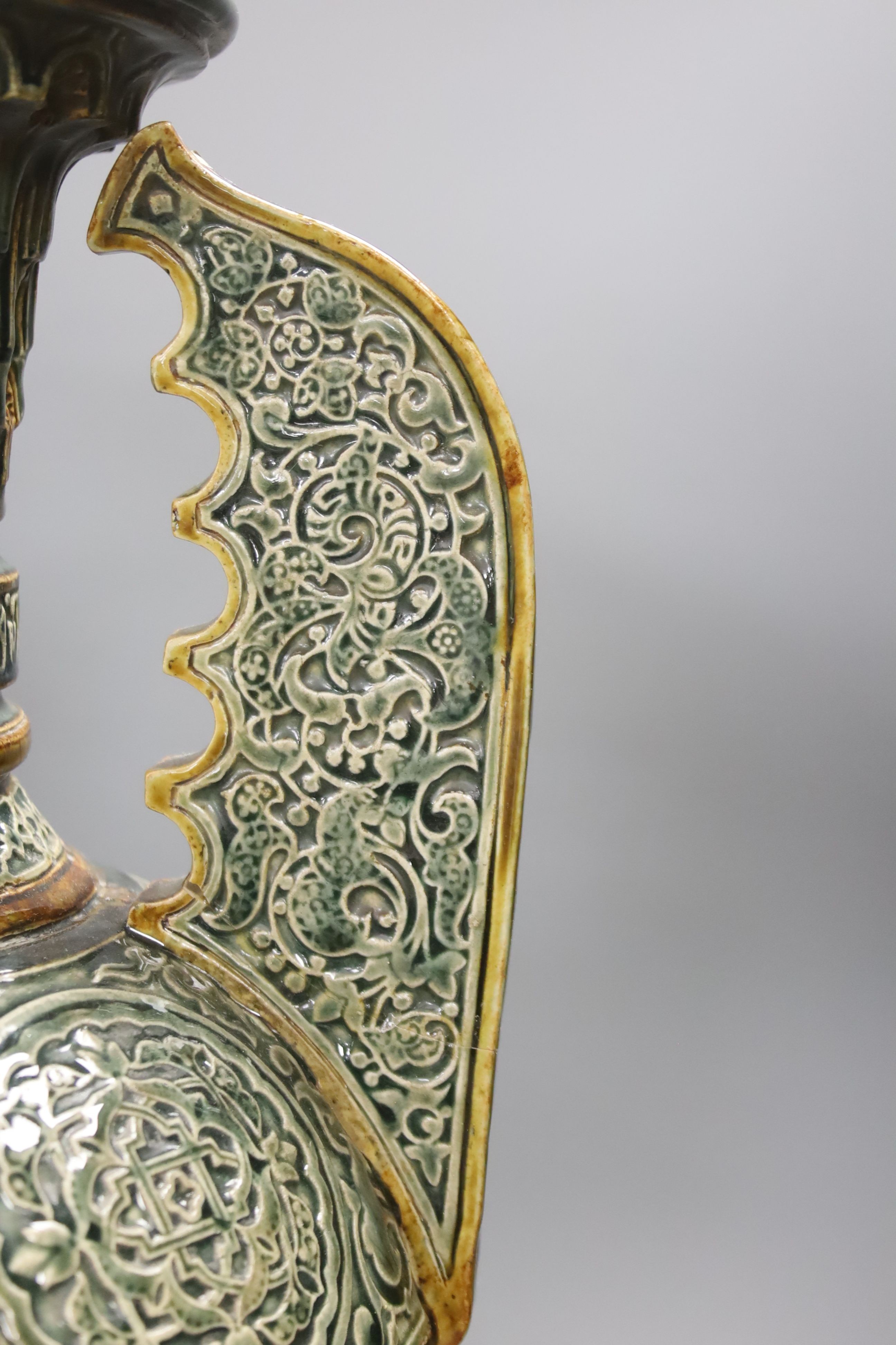 A large Doulton Lambeth Islamic inspired two handled glazed stoneware vase, dated 1880, 47cm, - Image 2 of 5