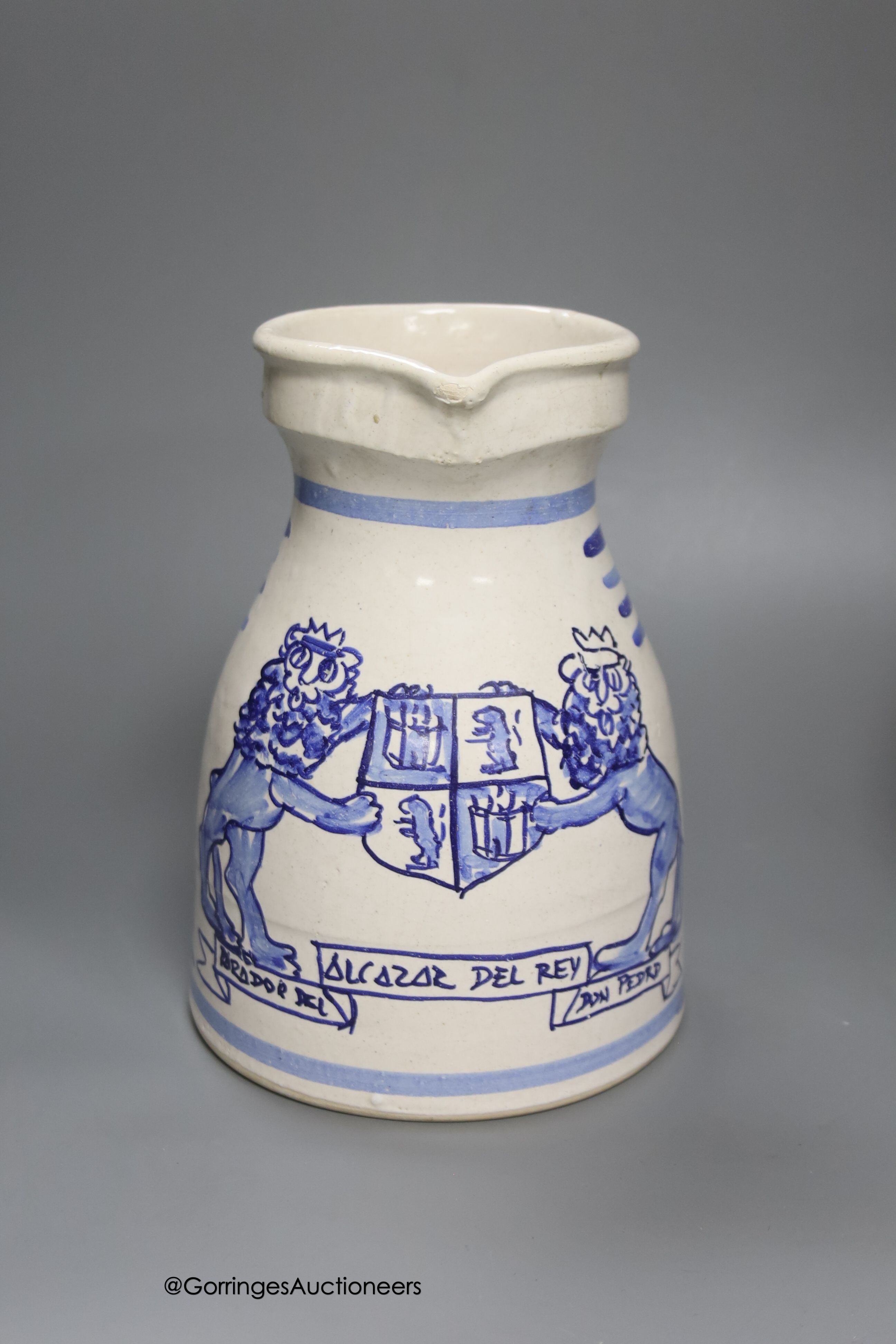 A tin-glazed terracotta barber's bowl dated 1819, a large ovoid eathenware ‘Taback’ jar and three - Image 5 of 10