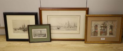 Rowland Langmaid (1897-1956), etching, Yachts and other vessels off the coast, signed in pencil,