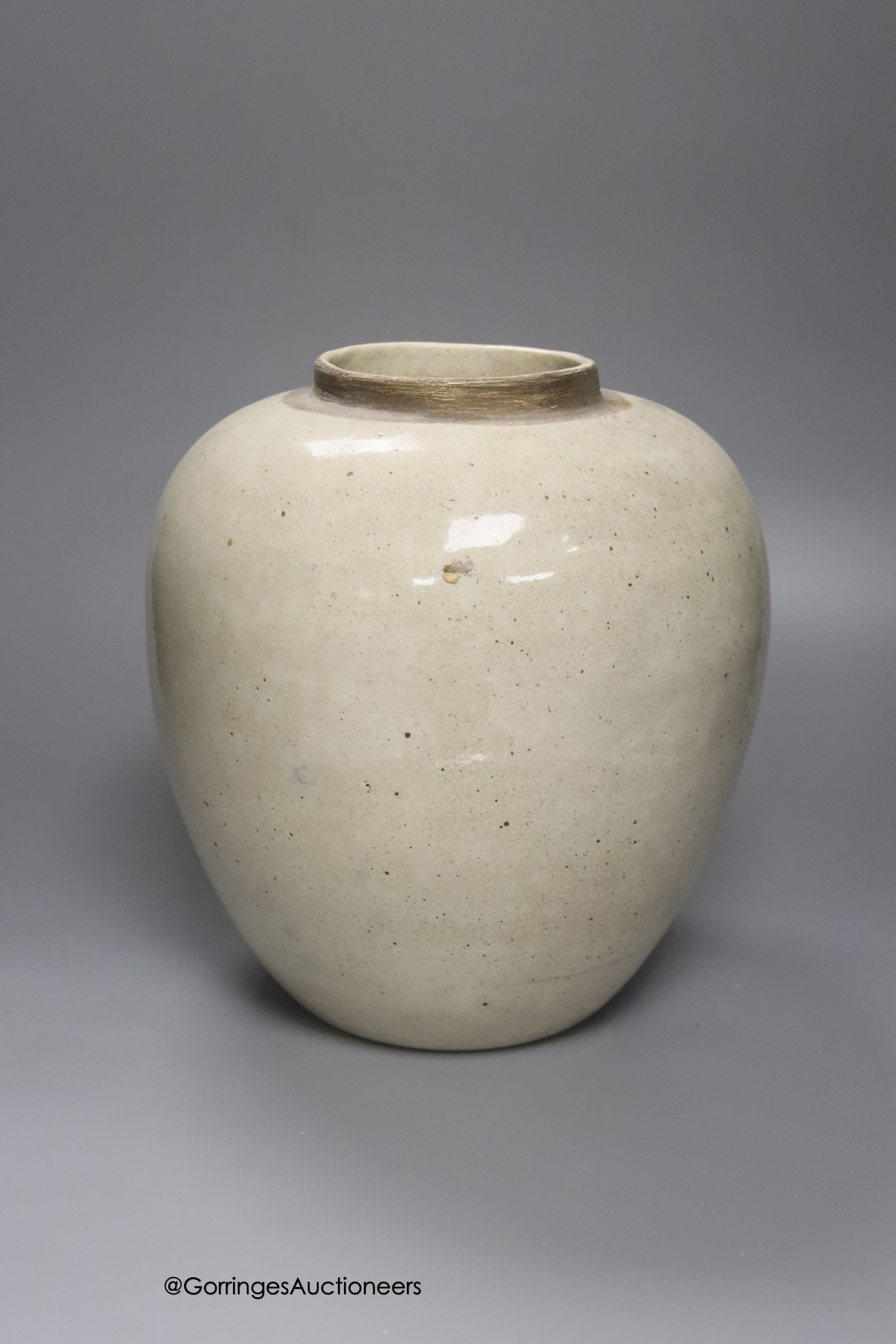 A tin-glazed terracotta barber's bowl dated 1819, a large ovoid eathenware ‘Taback’ jar and three - Image 9 of 10