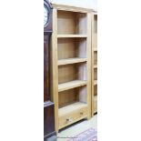 A contemporary light oak open bookcase, length 98cm, width 35cm, height 190cm
