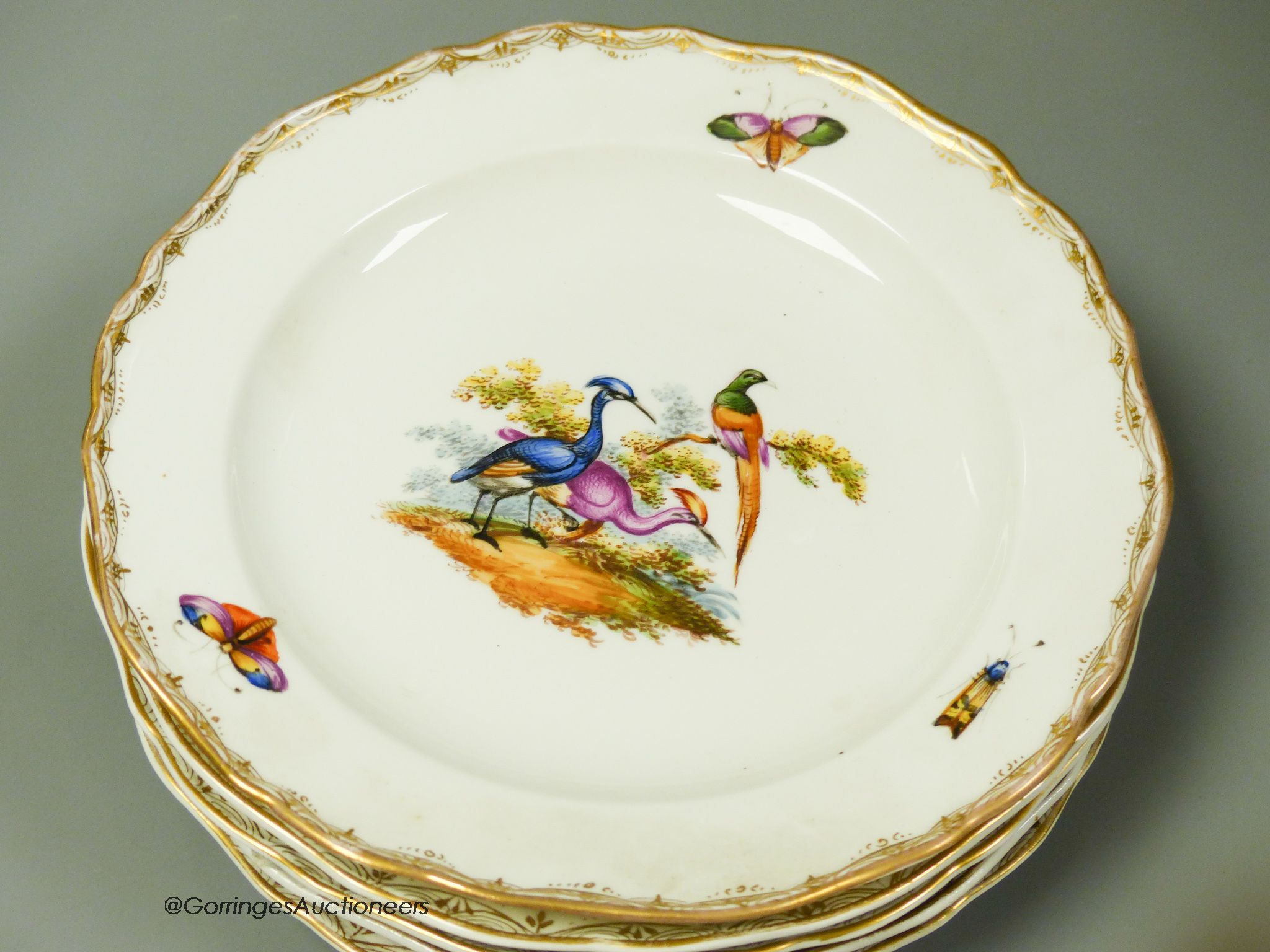 A set of six Meissen dessert dishes, painted with birds,factory seconds, 25.5cm diameter - Image 2 of 8