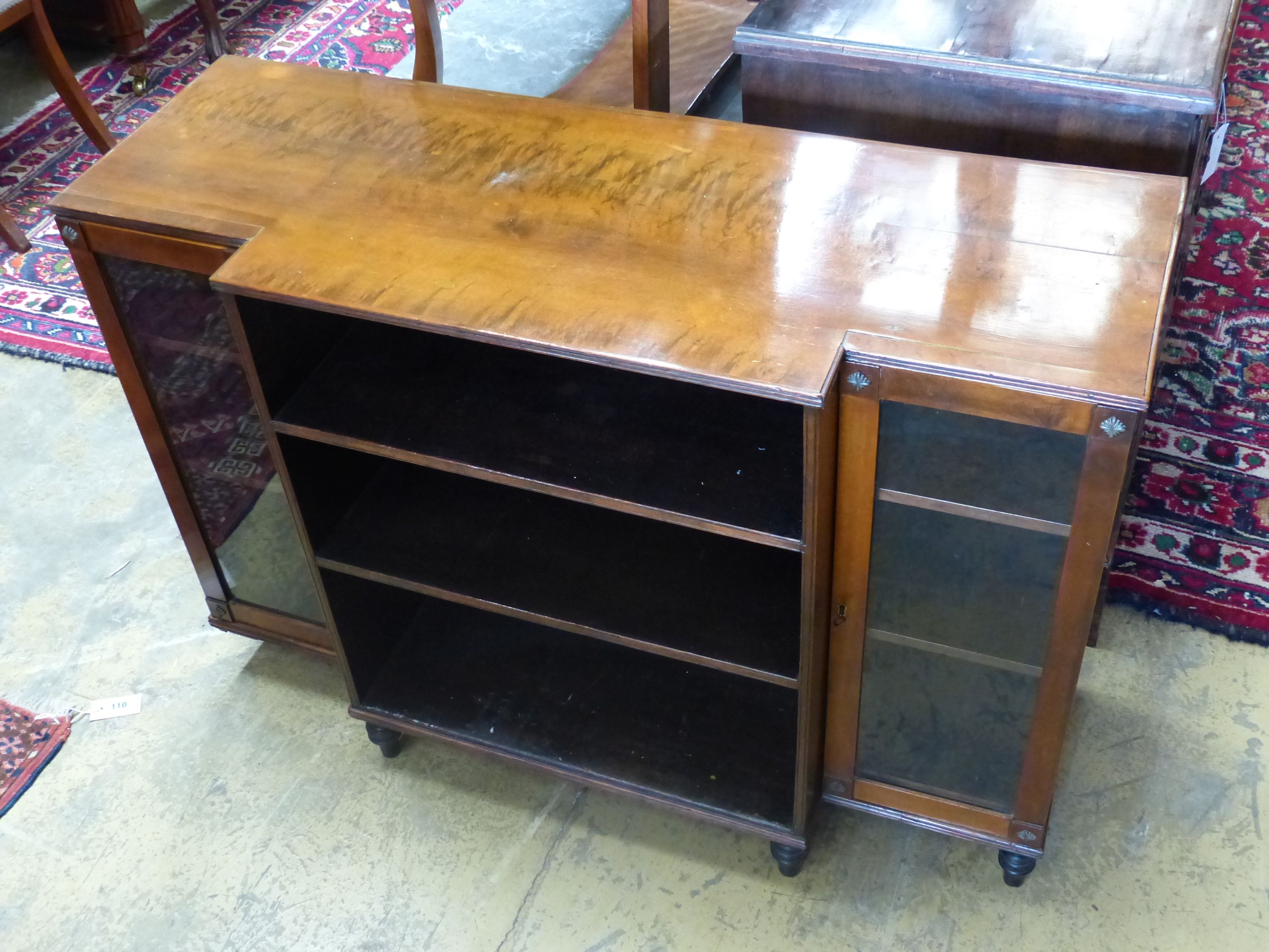 A Regency style mahogany and satinwood dwarf breakfront bookcase, width 112cm, depth 42cm, height - Image 3 of 3