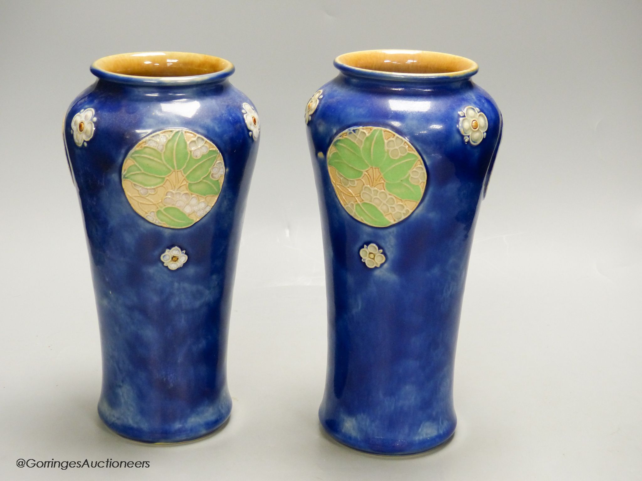 A pair of Royal Doulton blue glazed vases, height 24.5cm - Image 3 of 4